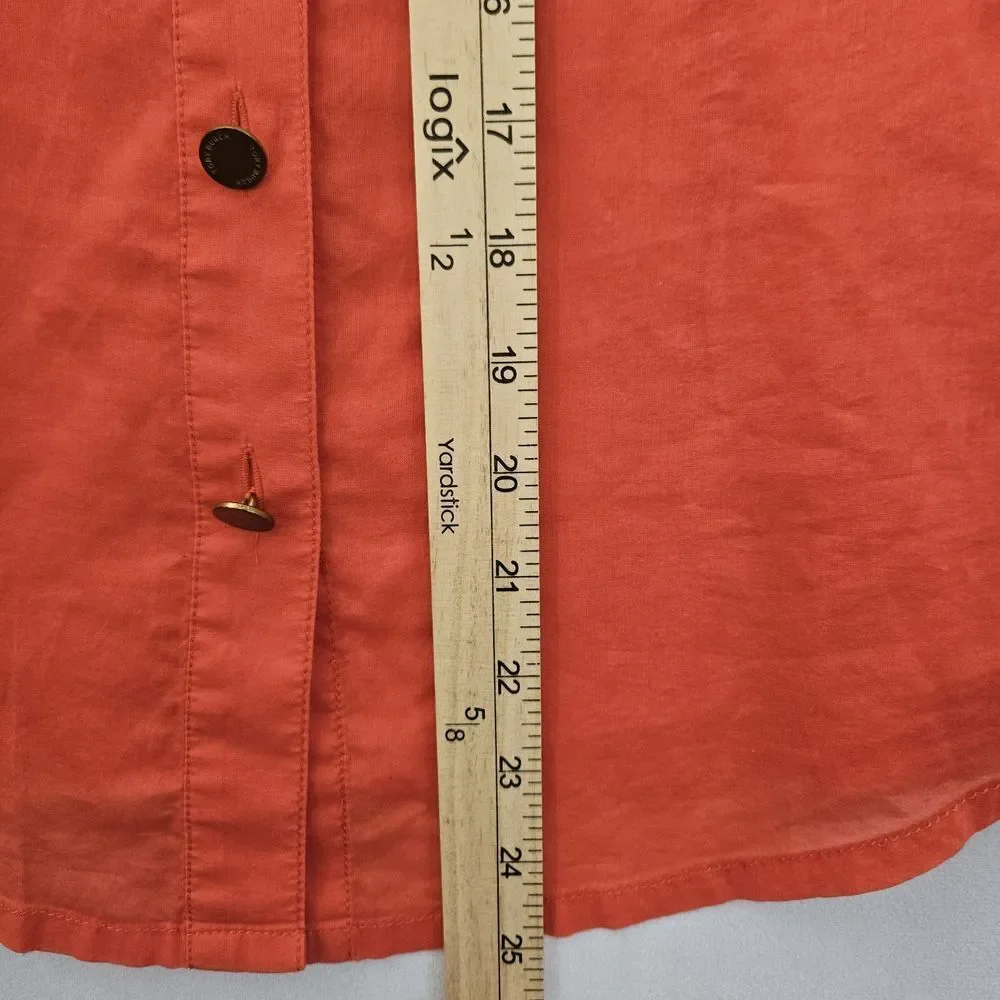 Tory Burch Top Womens 4 Gold Buttons Up Tangerine Red Orange Cotton Preppy Shirt